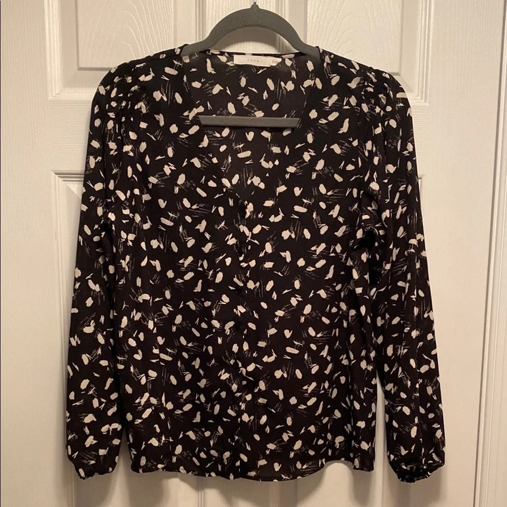 Lush Black and Ivory Sheer Button Down Blouse…size S - Picture 1 of 5